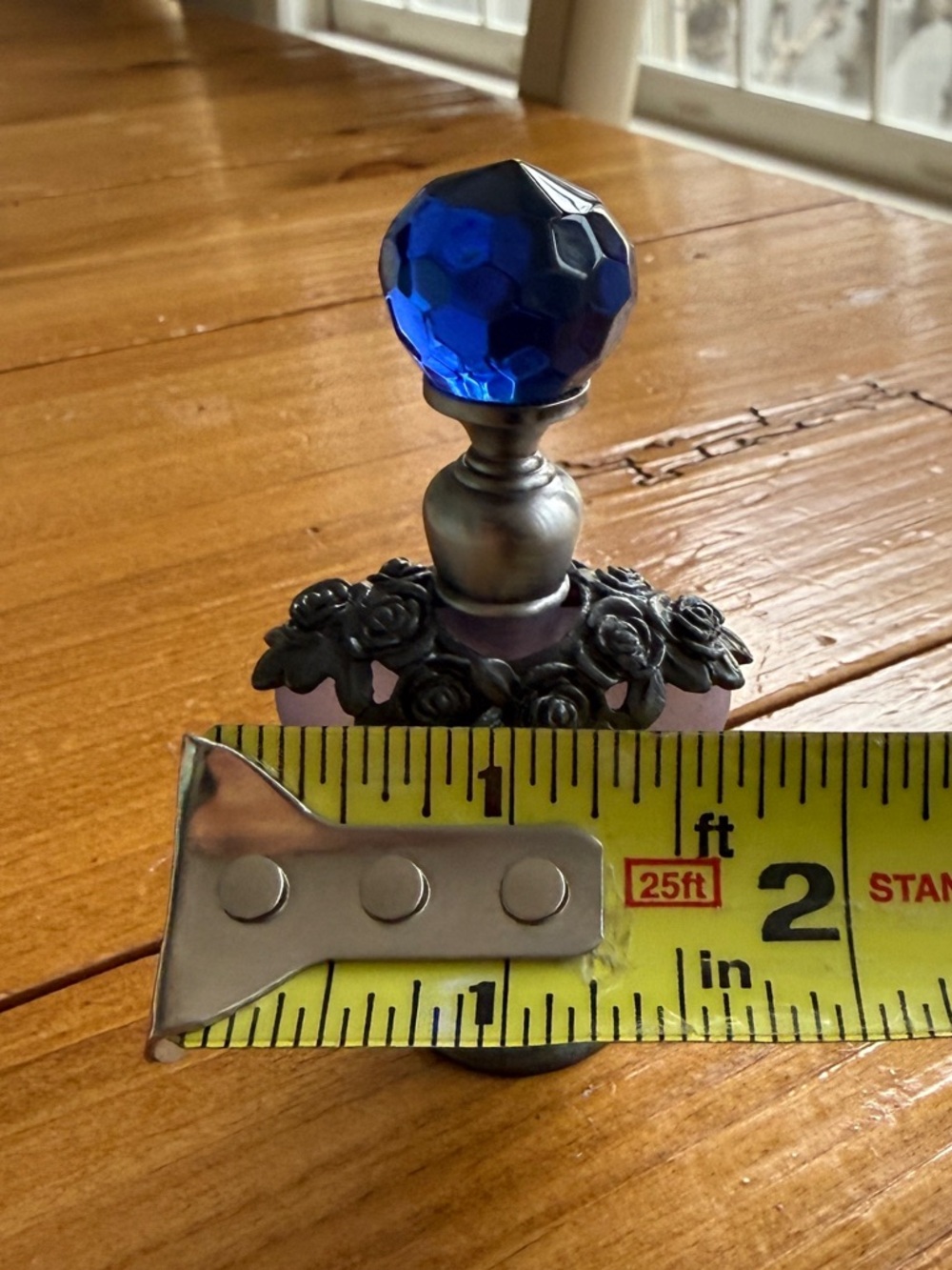 Vtg. Flower Frosted Lavender W/Cobalt Blue Stopper Anointing Oil Bottle (Empty) - Picture 12 of 12